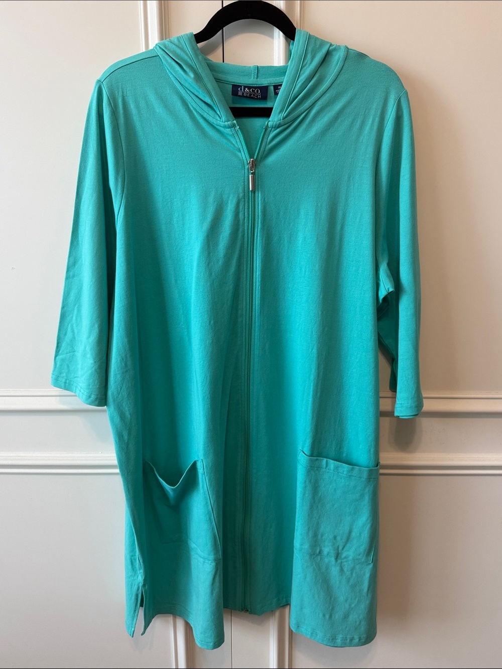 D & co Hooded Zip-Front Swim Coverup in Aqua